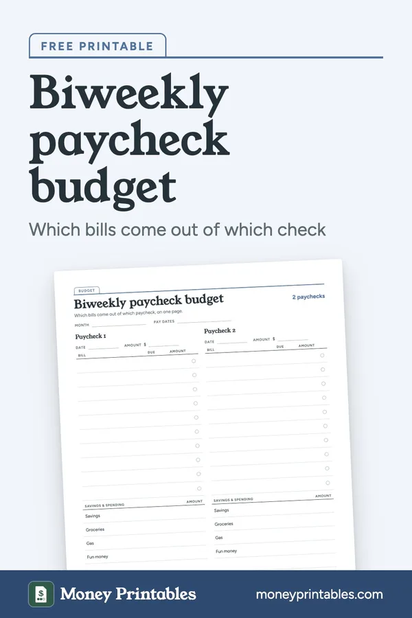 Biweekly paycheck budget: free printable from Money Printables