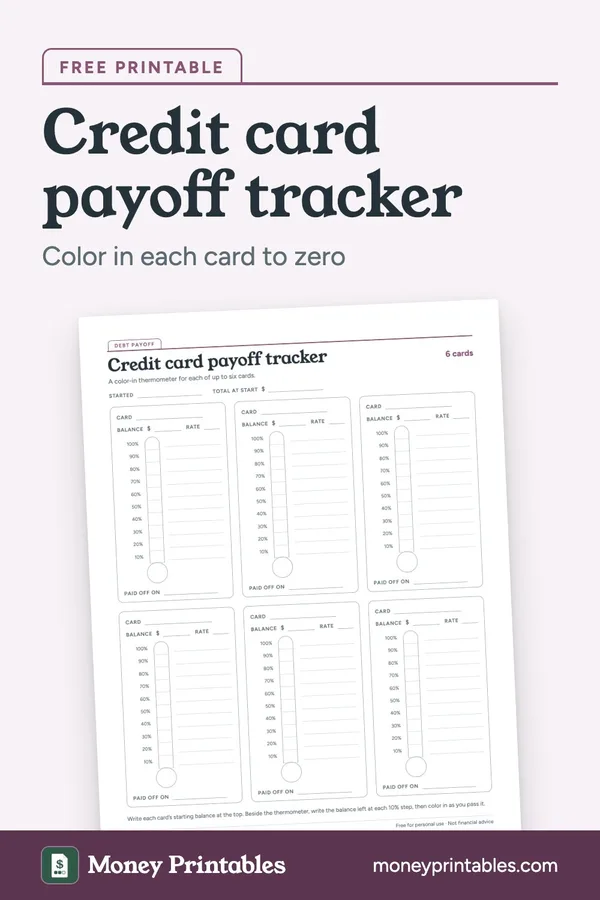 Credit card payoff tracker: free printable from Money Printables