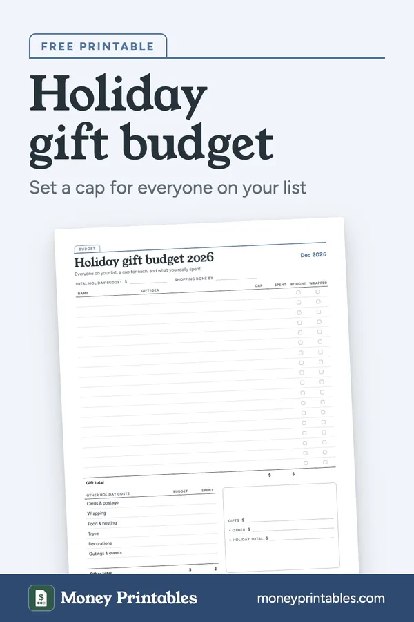 Holiday gift budget 2026: free printable from Money Printables