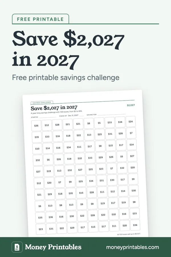 Save $2,027 in 2027: free printable from Money Printables
