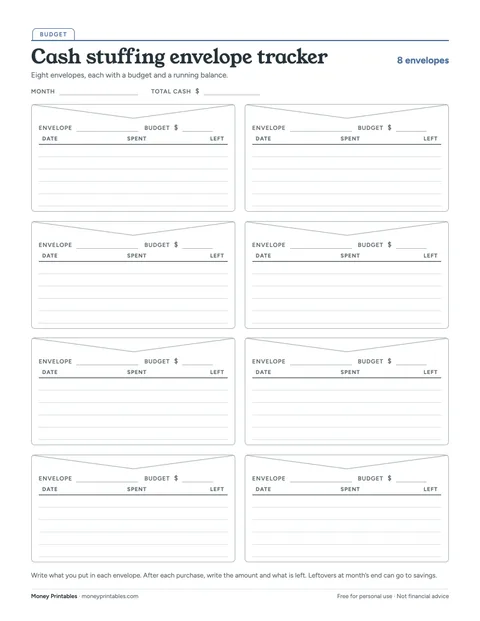 Preview of the Cash stuffing envelope tracker printable