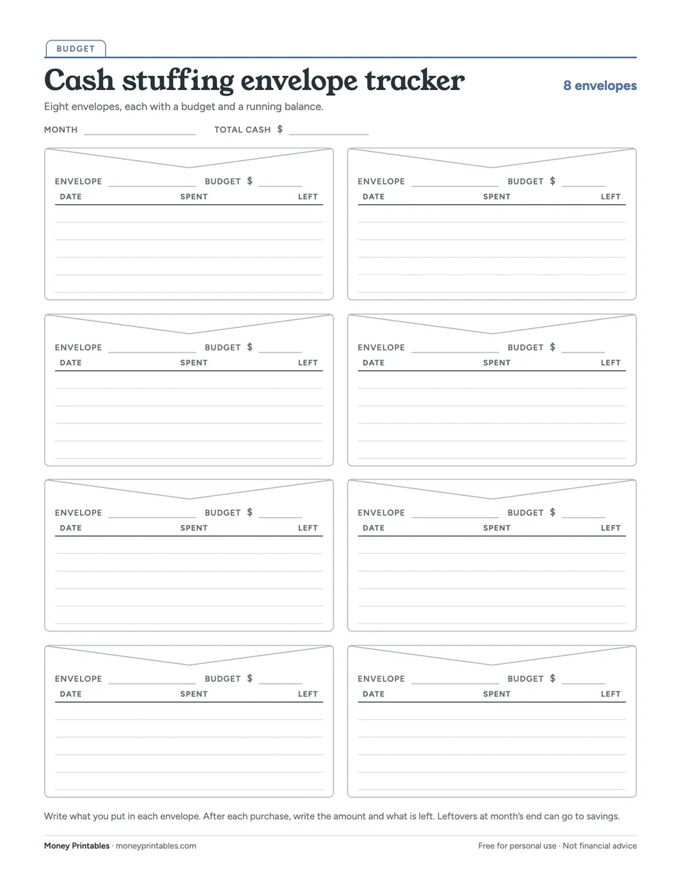 Preview of the Cash stuffing envelope tracker printable