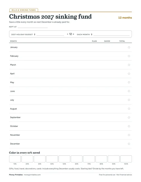 Preview of the Christmas 2027 sinking fund printable
