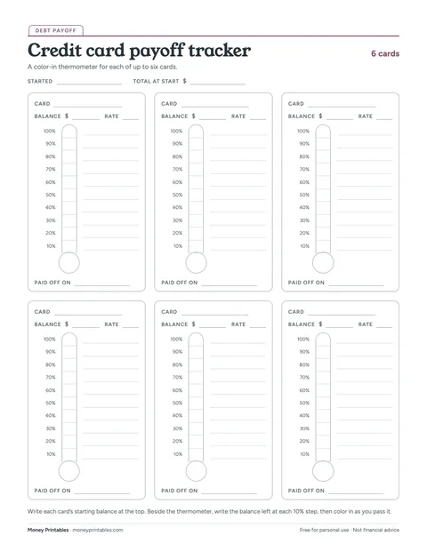 Preview of the Credit card payoff tracker printable