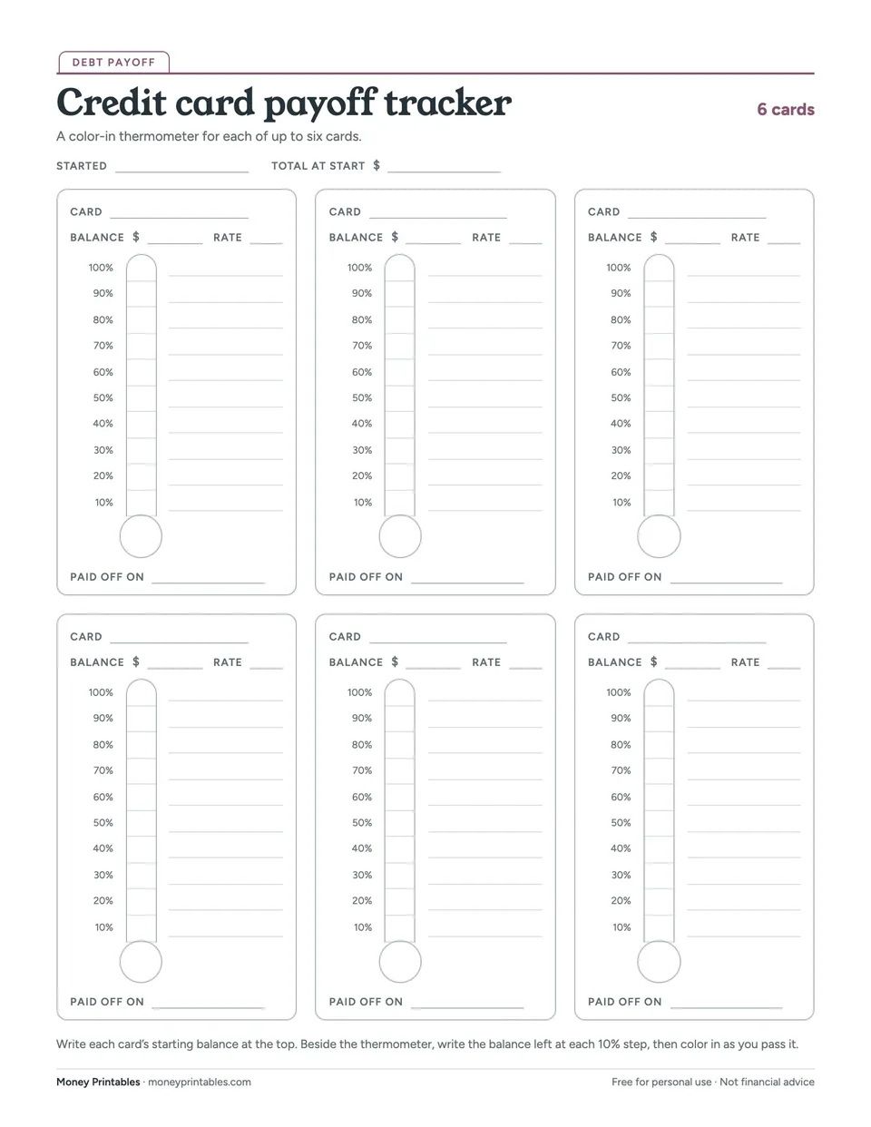 Preview of the Credit card payoff tracker printable